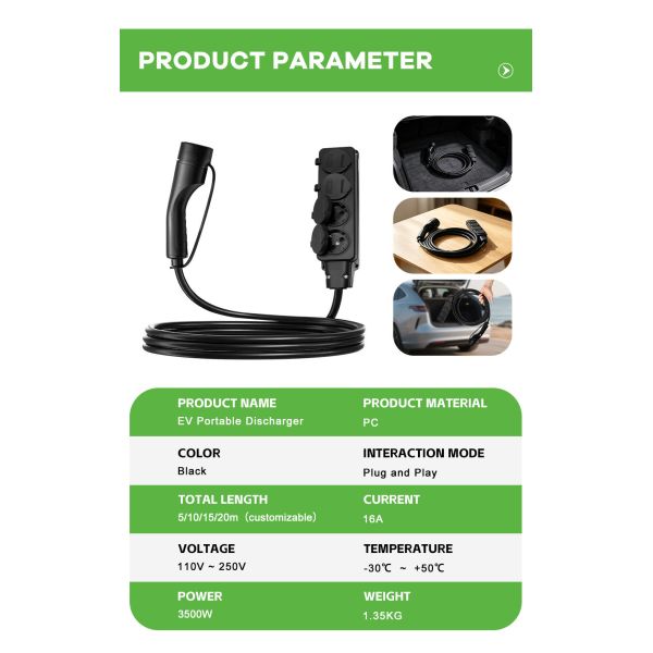 Vehicle To Load Socket 3.5kW V2L Adapter Type 2 EV Discharge Plug