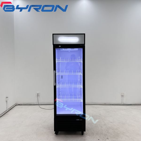 Single Door Beverage Cooler LED Lighting Glass Front Beverage Cooler Customized