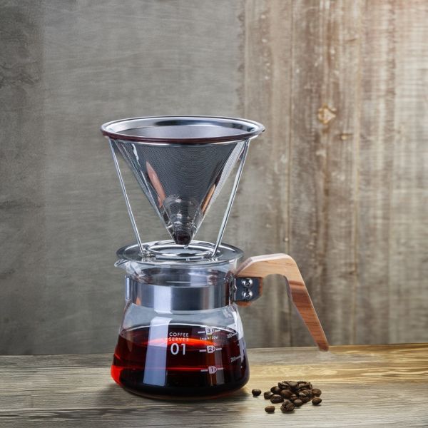 V6 Pour over Stainless Steel Coffee Maker Tools with Transparent Glass Filter Dripper