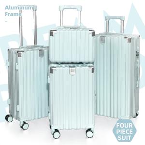 1682  light blue 4-piece TAS lock luggage Family Activity Outdoor Cup Holder Suitcase 14inch (Cosmetic bag)+20/24/28 thickened anti-drop wear-resistant, equipped with USB charging port