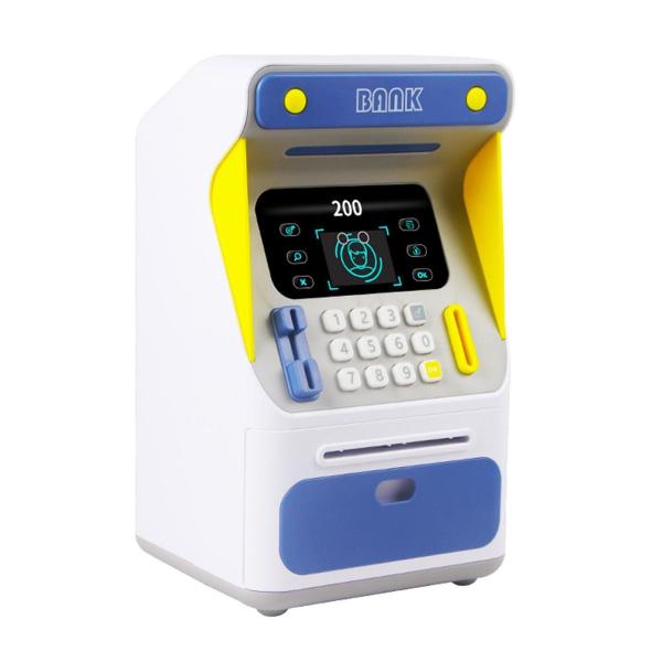 kids educational financial customs atm password put credit cards piggy bank blue color mini electronic safe