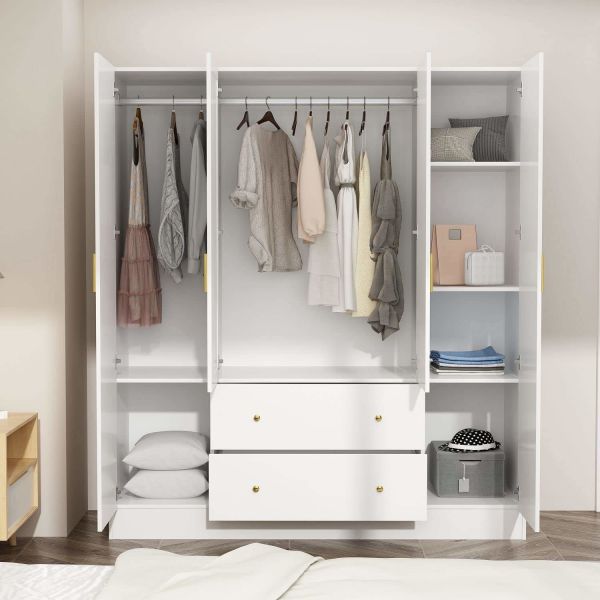 Modern White Wardrobe Cabinet With Door Easy Assemble OEM Accepted