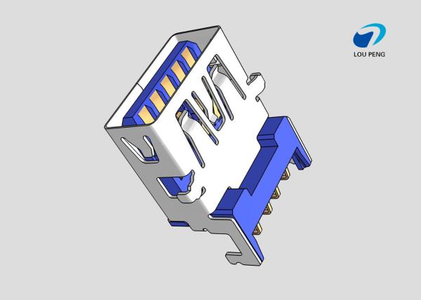 3.0MM USB A TYPE 9PIN FEMALE 90 °  Sinking plate Gold-Plated BLUE