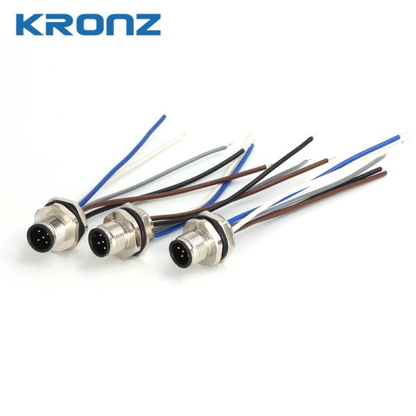 M12 Connector Socket Panel Aviation Wire Connector 5 Pin Electrical Cable Shielded