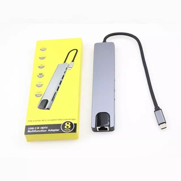 cubo múltiplo do portátil do Usb C da estação de ancoragem RJ45 3,0 de 8in1 Hdmi