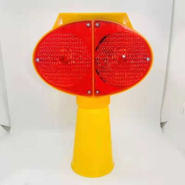 ROADSAFE JSD11 Dual-Color Red/Blue Flashing LED Solar Traffic Warning Lamp – Double-Sided Safety Barricade Light for Traffic Cone