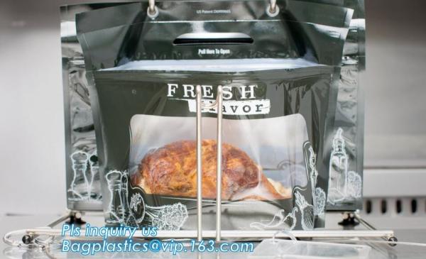 Resealable Rotiserrie Chicken pouch Bags, Anti Fog, Grill, Oven, Roasted, Hot meat Bag Packing With Window