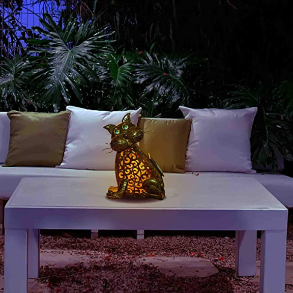 Metal 9.8 Inches 0.01W Cat Solar Garden Lights