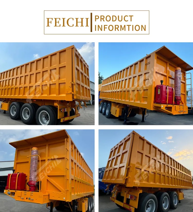 3 Axle Rear End Dump Trailer 60/80 Tons Rectangle Hydraulic Transport Coal Sand Heavy Duty Dump Trailer Support Customization for Sale