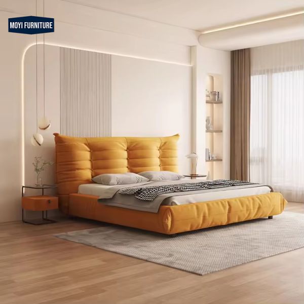 MOYI King Wooden for Room Set Furniture Leather Upholstered Velvet Queen Luxury Velvet Full Size Platform king Bed