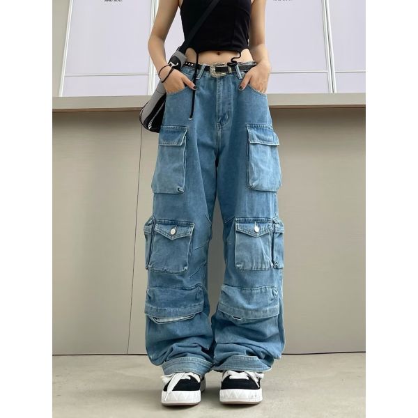 Cotton Denim Oversized Hiphop Embroiled Baggy Loose Men's Jeans for Sustainable Style