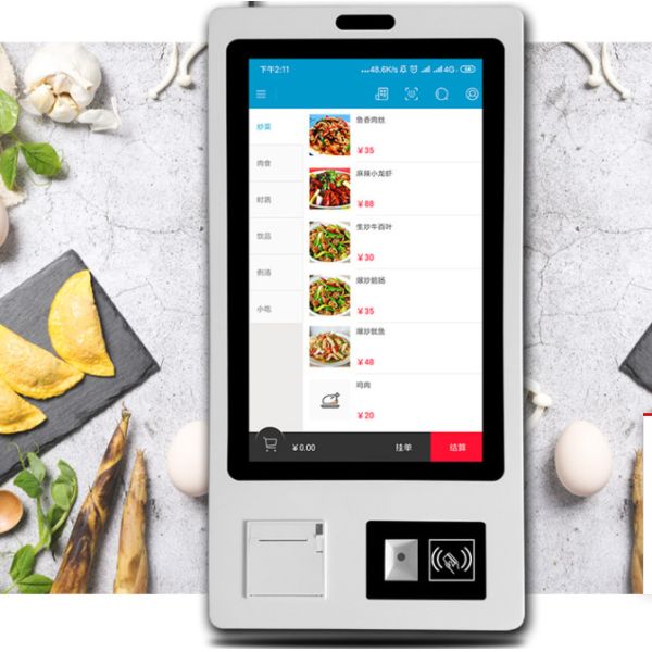 21.5 23.8 27 32 Inch Floor Standing/Wall Mounted Self Ordering Payment Kiosk With QR Code Scanner 80mm Thermal Printer