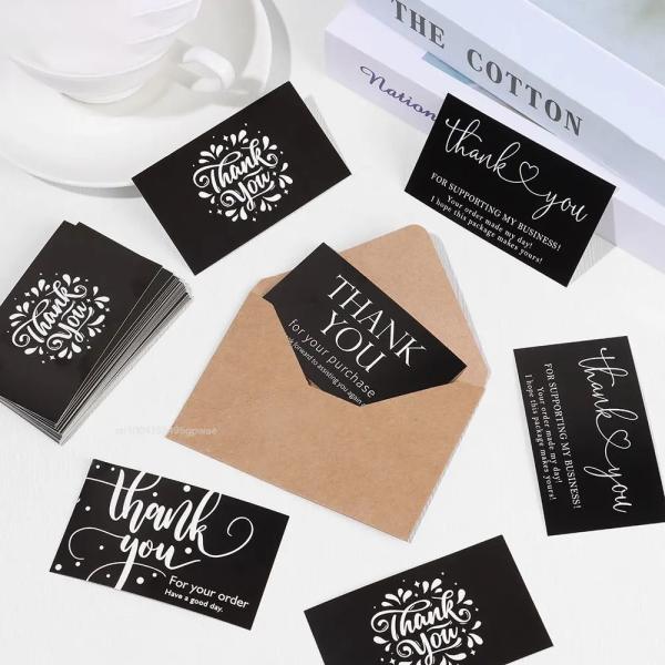 Papel offset personalizado Negro de negocios Tarjeta de agradecimiento para mi pequeña empresa