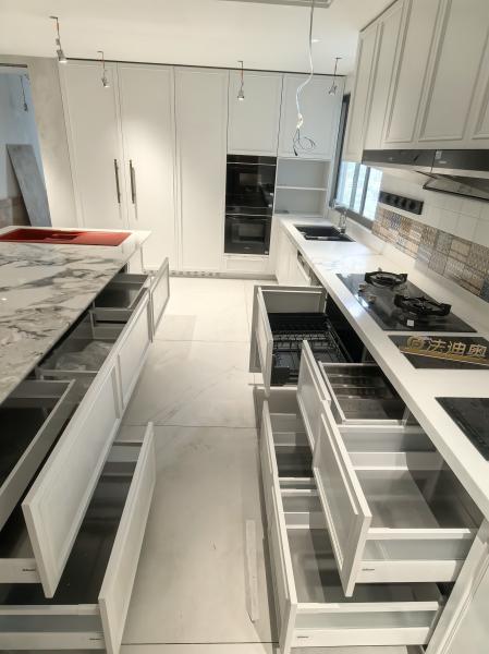 Fadior Full Stainless Steel Custom Kitchen Cabinet - Elegant White & Mint Green, Island Layout