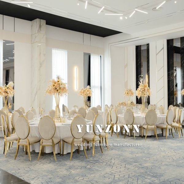 Modern Stackable Wedding Event Chair Gold Stainless Steel Hotel Banquet Chair