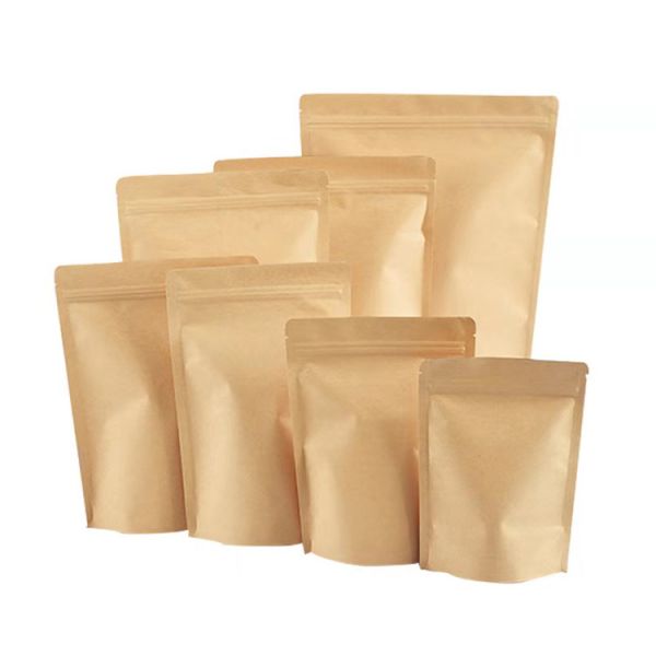 Degradable kraft paper food packaging vertical zipper brown white paper bag
