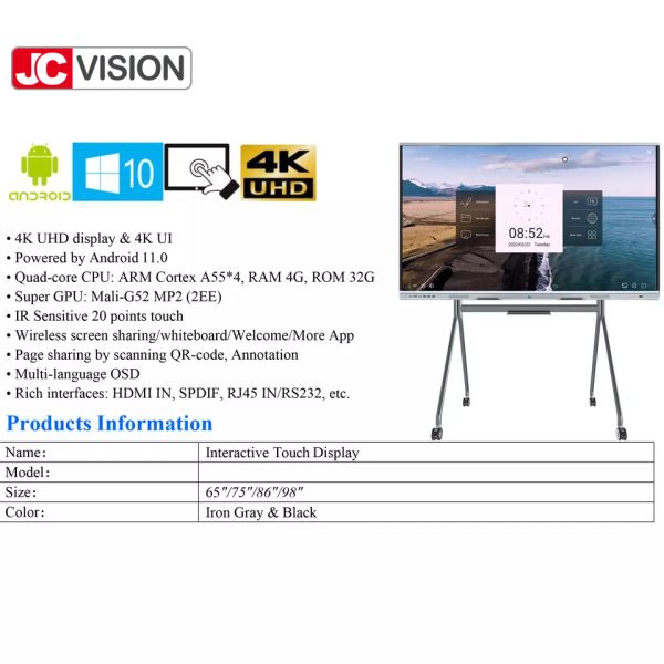 JCVISION Smart Board Interactive Flat Panel Multi Size Teaching All In One Solution