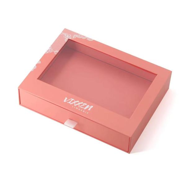 Custom Paper Drawer Cardboard Gift Wrap Sliding Pull Out Packaging Box With Clear PVC Die Cut Window
