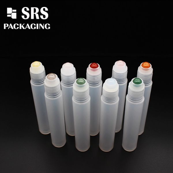 SRS empty cosmetic 15ml plastic bottle with colored roller ball