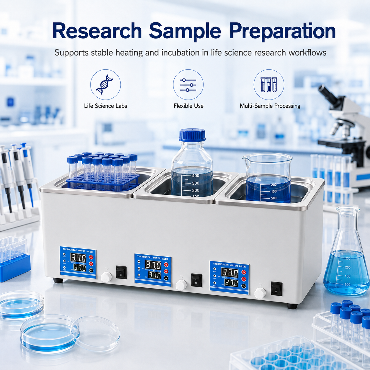 Cenlee HH-S3 Digital Triple Chamber Water Bath 220V 900W for Chemical Research, Sample Preparation and Quality Control Testing