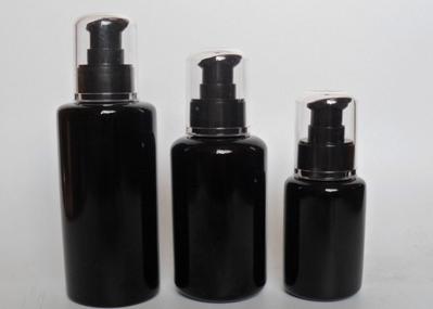 Unique Refillable Frosted Glass Black Cosmetic Jars With Black Lid Pump