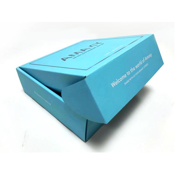 Blue Corrugated Cardboard Package Boxes 300gsm Gold Foil Stamping