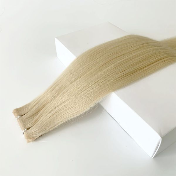 Double Drawn Blonde Color Skin PU Flat Weft Human Hair Extension for Straight Style
