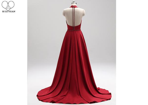 Red Long Tail Stunning Ball Gown Dresses Stretch Fabric Special Hang Neck