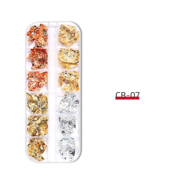 12 Grid Boxed Nail Art Gold and Silver Foil Paper 2D Style 4 Color Gold Wave Fragments