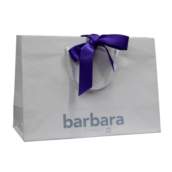Coloured Paper Carrier Bag BarBara Logo Silk Screen Ribbon handle Foiled Logo for Lady Gift
