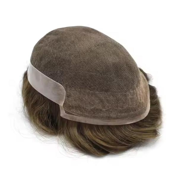 Mens Toupee French Lace Front Hairpiece Poly Skin PU Hair System Replacement OCT Wig