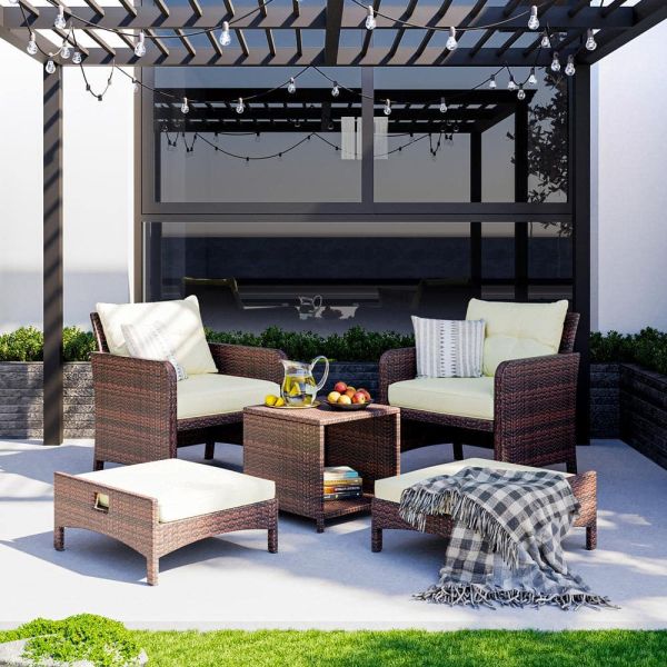 27.95 x 26.38 x 29.53 in. AJUNION 5-Piece Rattan Outdoor Patio Chairs with Ottomans