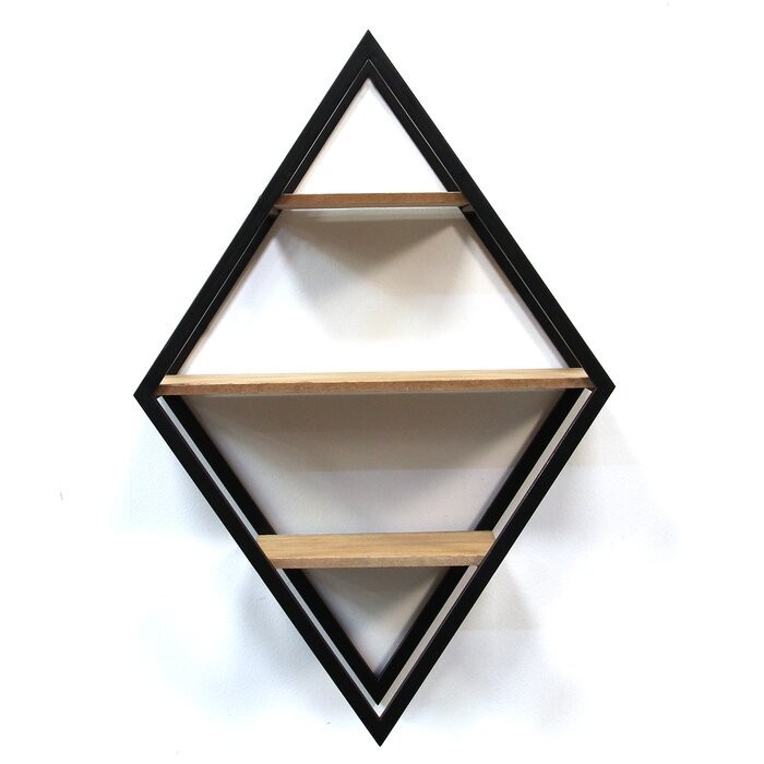 3 Tiers Metal Wooden Diamond MDF E1 Wall Floating Square Shelves for Stylish Display