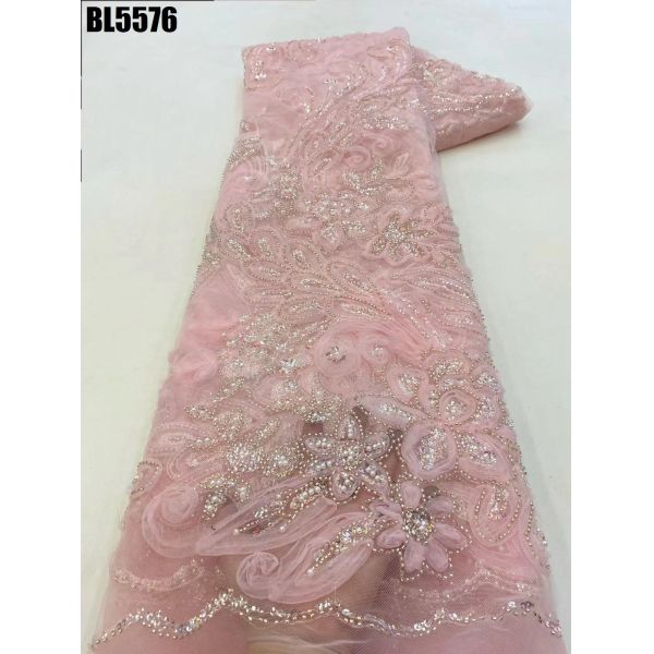 New good quality wedding bridal dress pink beaded lace with sequins Austria Embroidery French lace women dress Ghana fabric