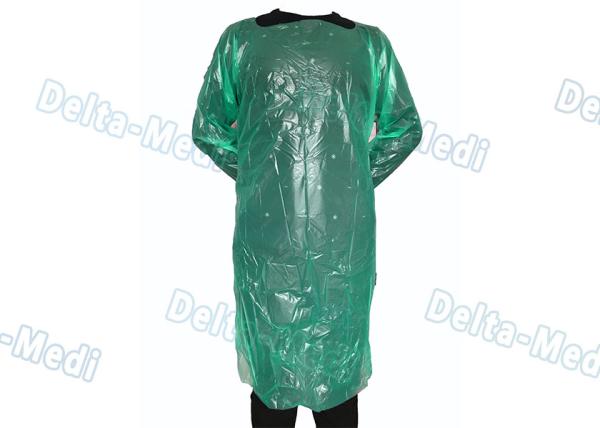 Green CPE Disposable Plastic Gowns , Anti Liquid Long Sleeve Hospital Gowns