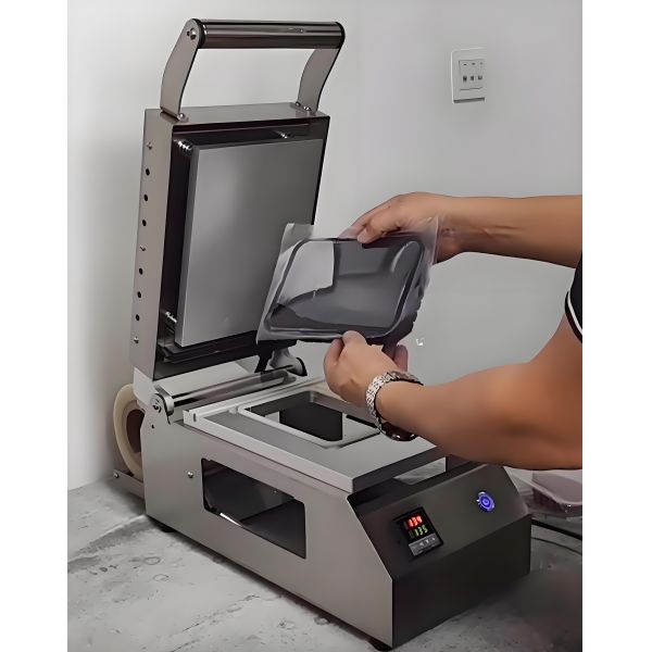 Small Portable Plastic Material Container Sealer Heat Meal Food Tray Sealer Machine DQ-3 For Food Tray Packing Manual Tray Sealing Machine Compact Design for Food Packaging