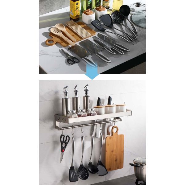 Multifunctional Wall Mounted Kitchen Shelf Stainless Steel 304 Material For Spice Storage