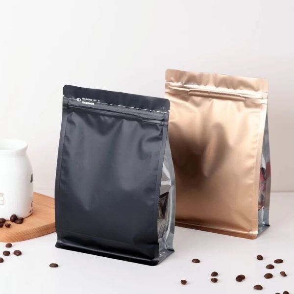 plastic coffee mate packaging bag quad side seal bag with flat bottom