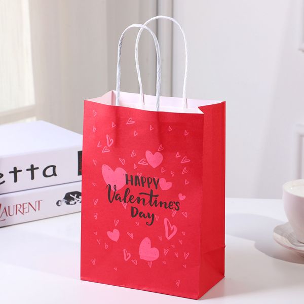 Día de San Valentín Color Rojo Cmyk Regalo de compras Bolsa de papel Kraft Personalizado Pedido personalizado