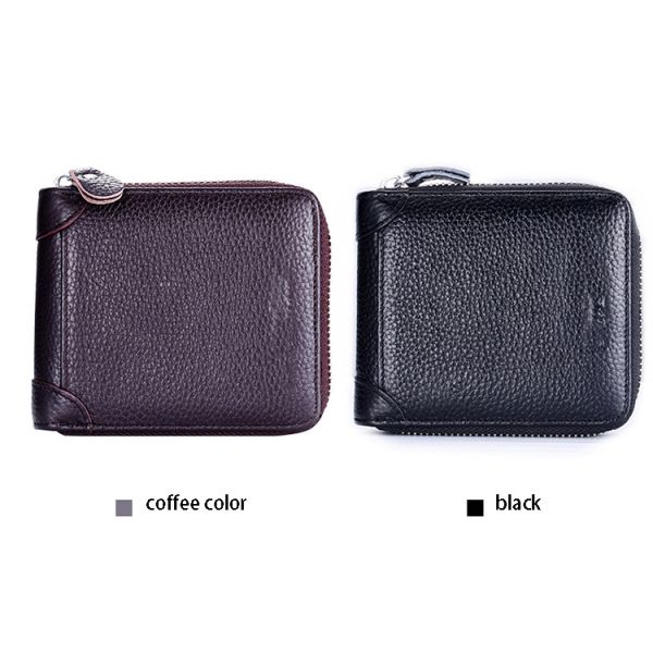 Shielding RFID anti-theft brush function chip card bag driving license leather zipper male short wallet
