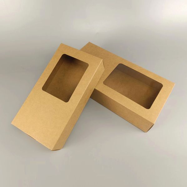 Custom Plated Logo Folding Packaging Brown Kraft Paper Box With Clear Window