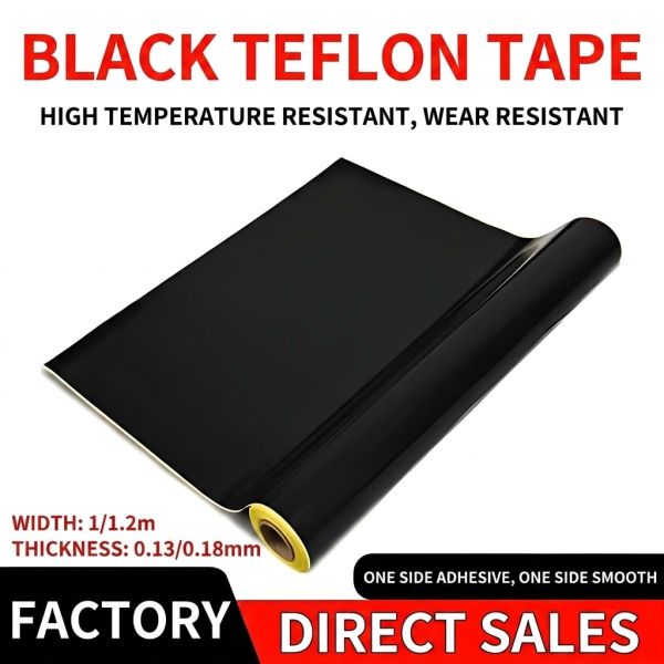 Black PTFE High Temperature Tape With Yellow Release Paper Anti-static Self Adhesive Teflon Tape