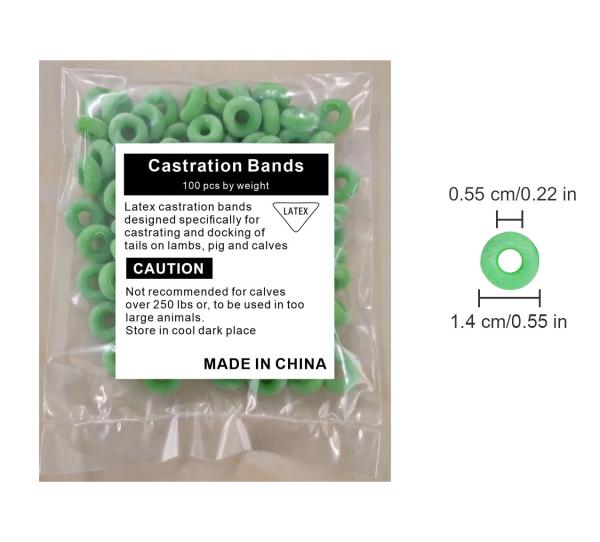 Latex Castration Rings Bands For Goat And Other Animal 100pcs Per Bag color green