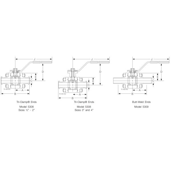 Saniatry Ball Valve 5308 / 5309 Series Ball Valve in Trip-Clamp / Butt Welding