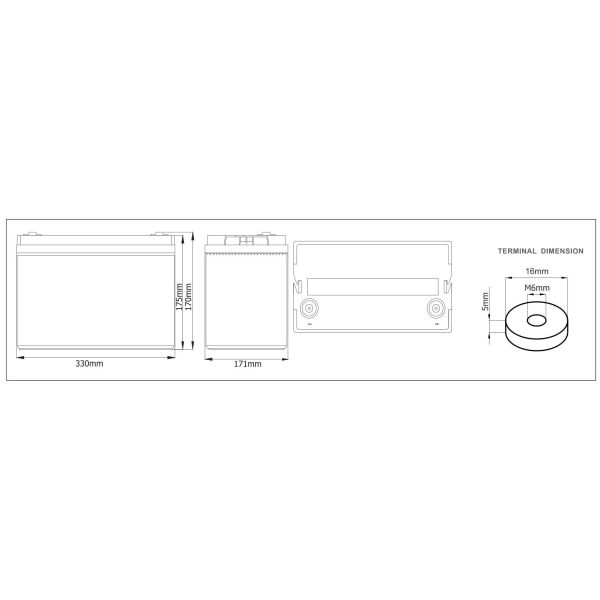12 V 50 AH Top Terminal VRLA AGM Battery for General Purpose , L330mm x W171mm x H170mm