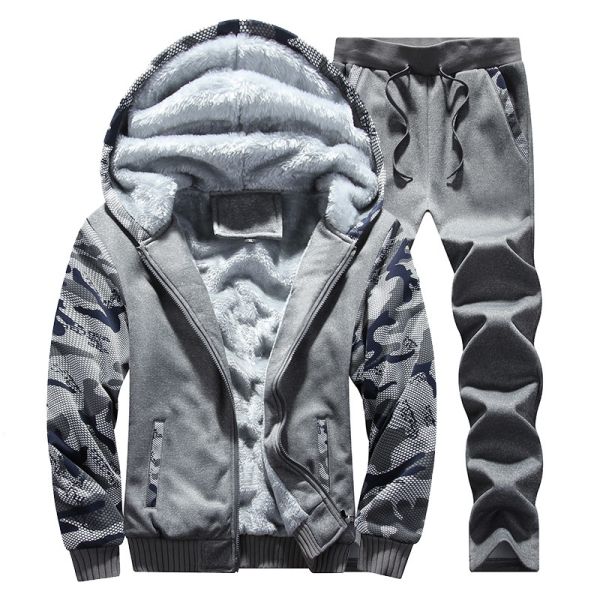 Knitted Fabric M-6XL Plush Sweatshirt Set Large Size Hooded Coat Cardigan for Men