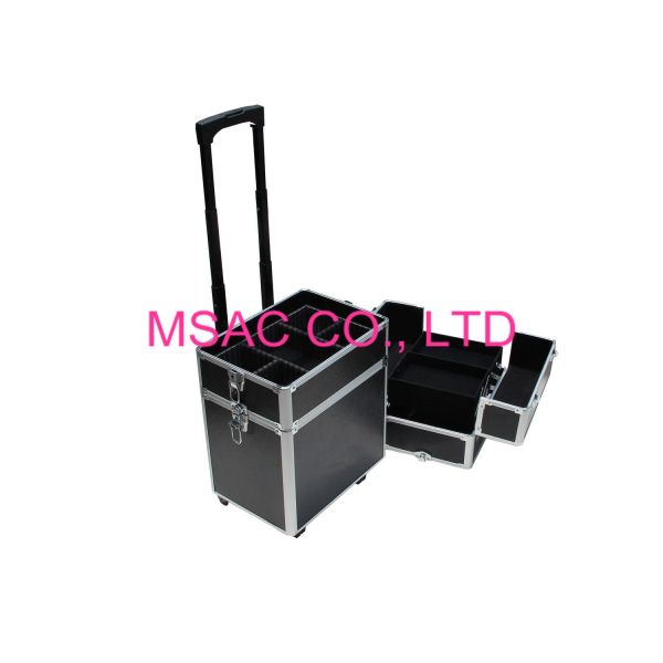 Алюминиевый косметический случай вагонетки, профессиональные подносы случая 2 перемещения макияжа