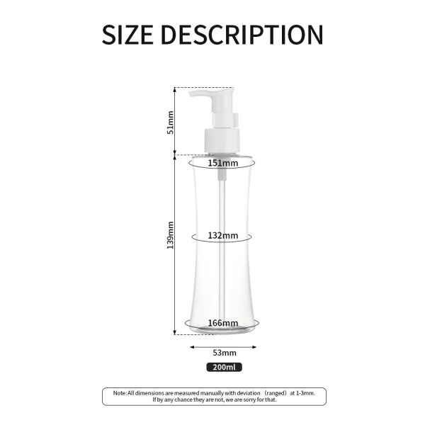 Transparent custom empty cosmetics plastics face cream body lotion 200ml pump bottle