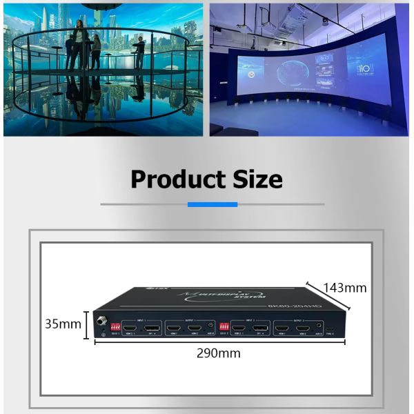8K60 Large Screen Parallel Use Multi-Monitor Splitter 2-in 4-out Multi-Screen Viewer  2x2 Pixel-to-pixel Multi-Screen Expander