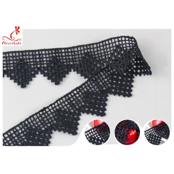 Black French Venice Guipure Lace Trim With Chemical Polyester Fiber Azo Free Dye